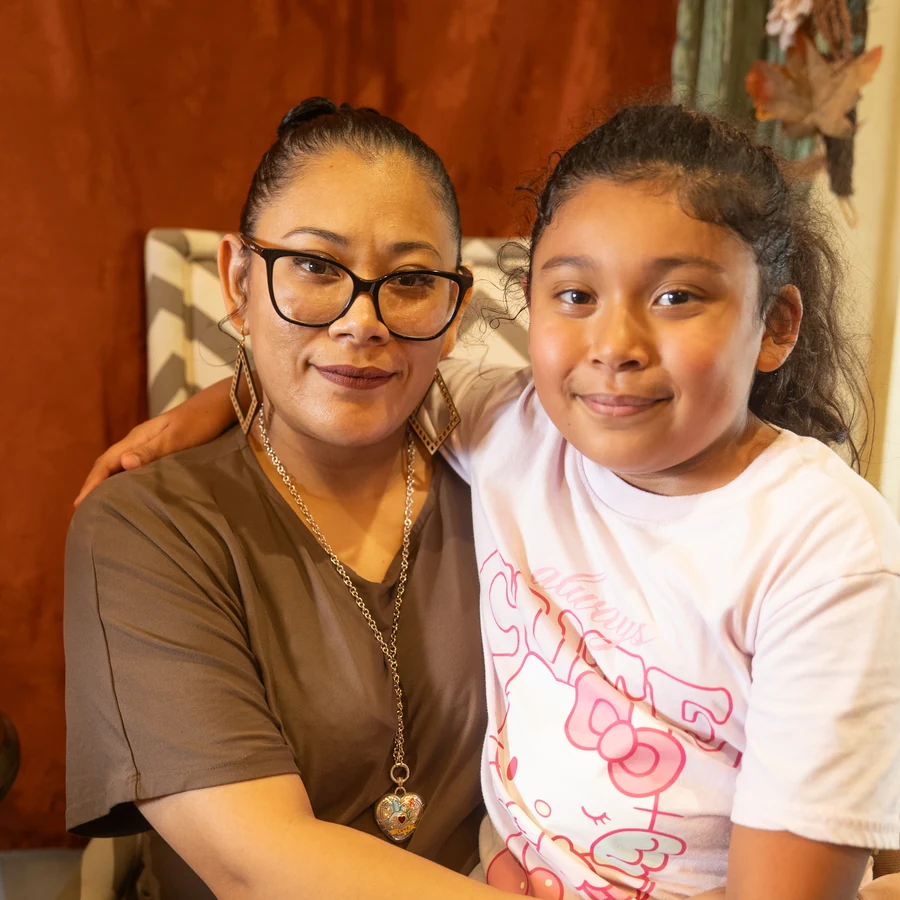 Mother and daughter on a fall family portrait set