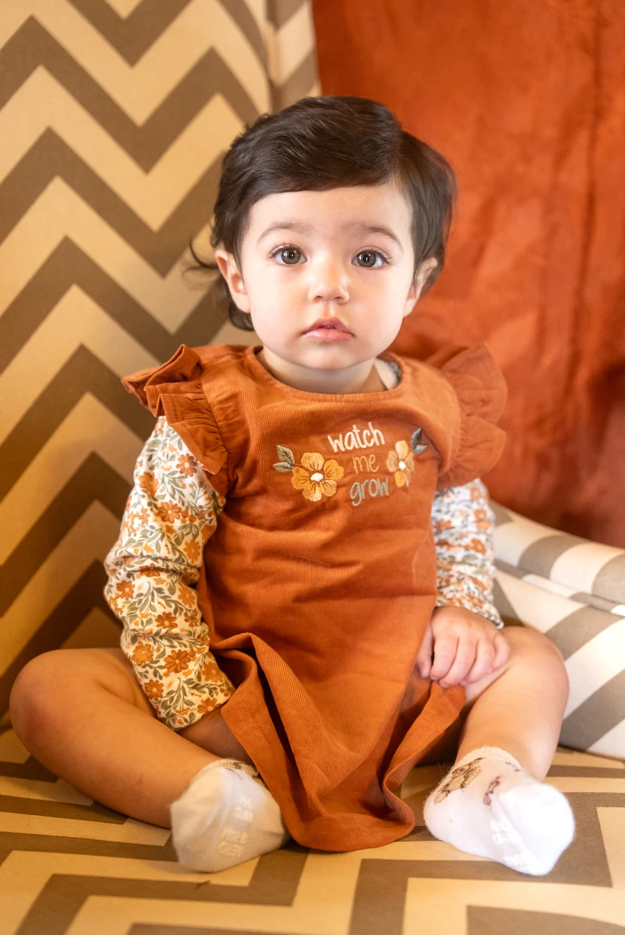 Baby sitting on a fall family portrait set